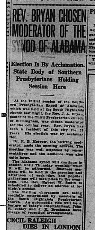 Rev. Bryan Chosen Moderator of Synod of Alabama